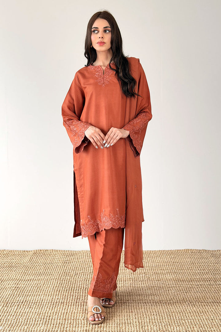 Burnt Orange Embroidered 3-Piece Set
