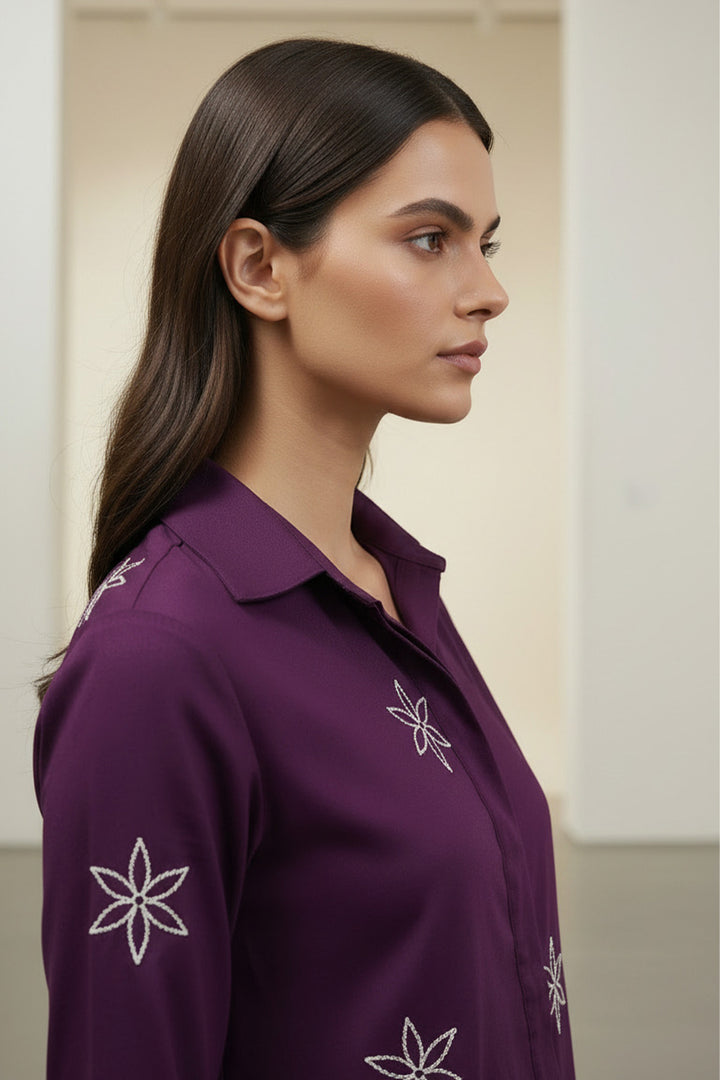 Plum Embroidered Co Ord Set - 01