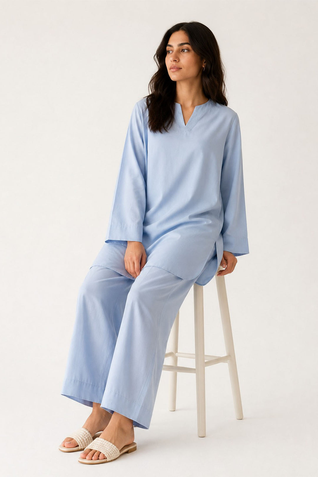 Sky Blue Raw Silk 2 Piece Set
