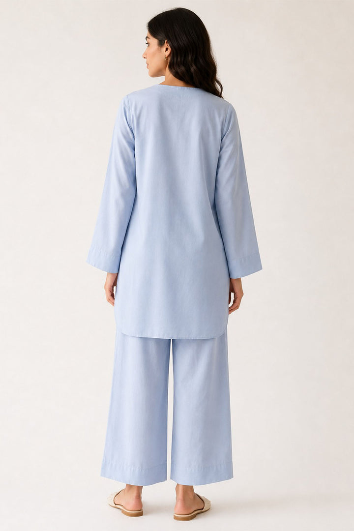 Sky Blue Raw Silk 2 Piece Set