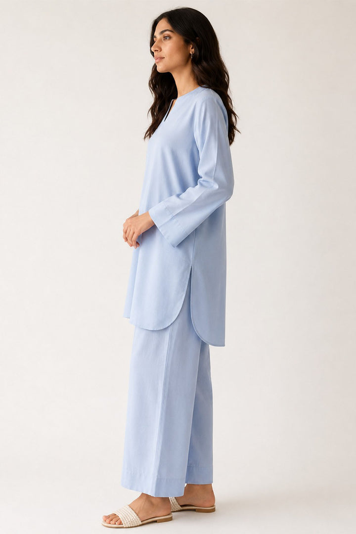 Sky Blue Raw Silk 2 Piece Set