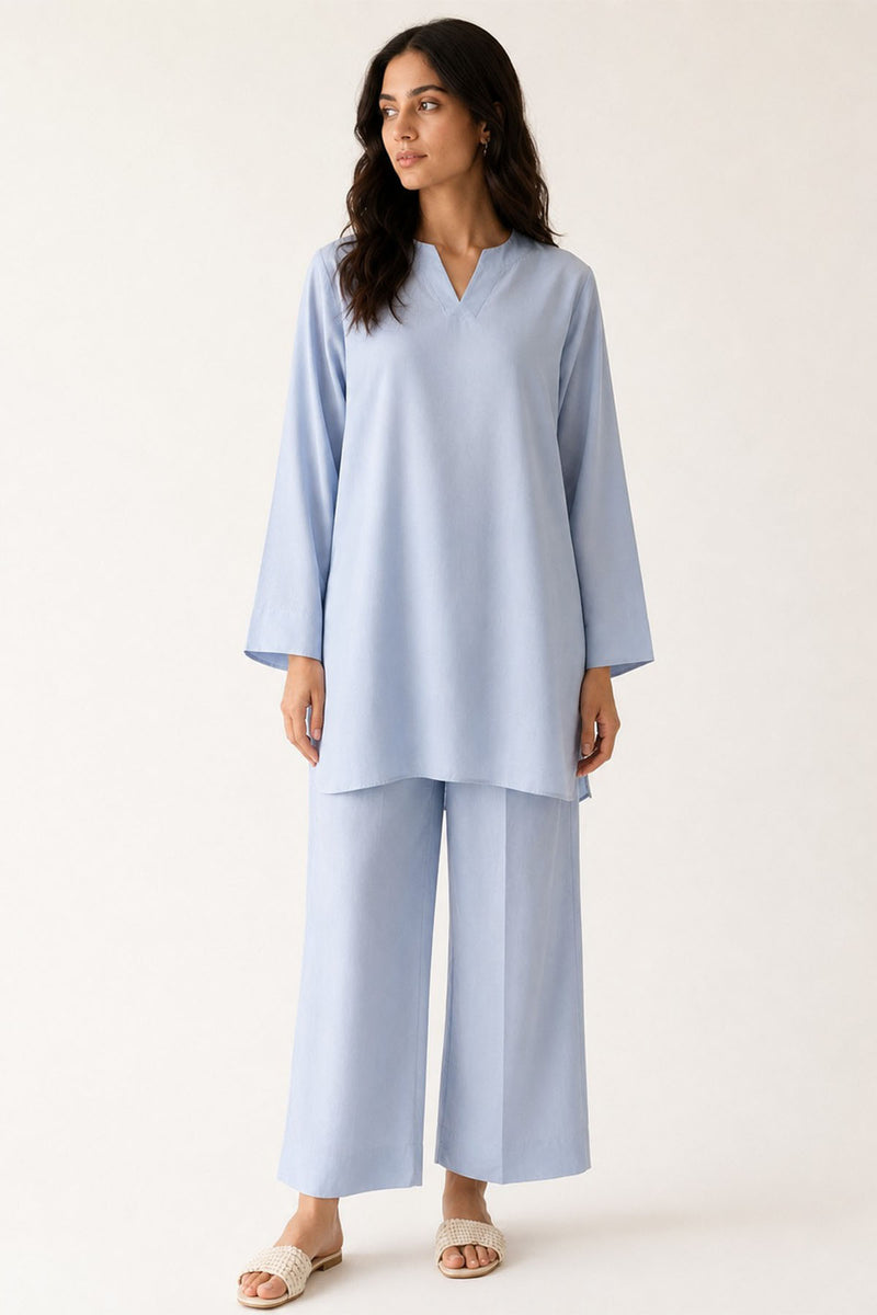 Sky Blue Raw Silk 2 Piece Set