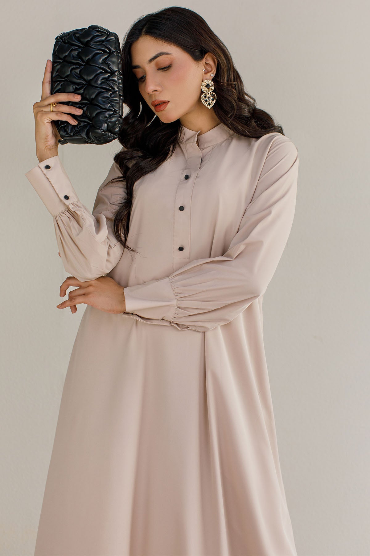 Solid Beige Dress - Peach Republic