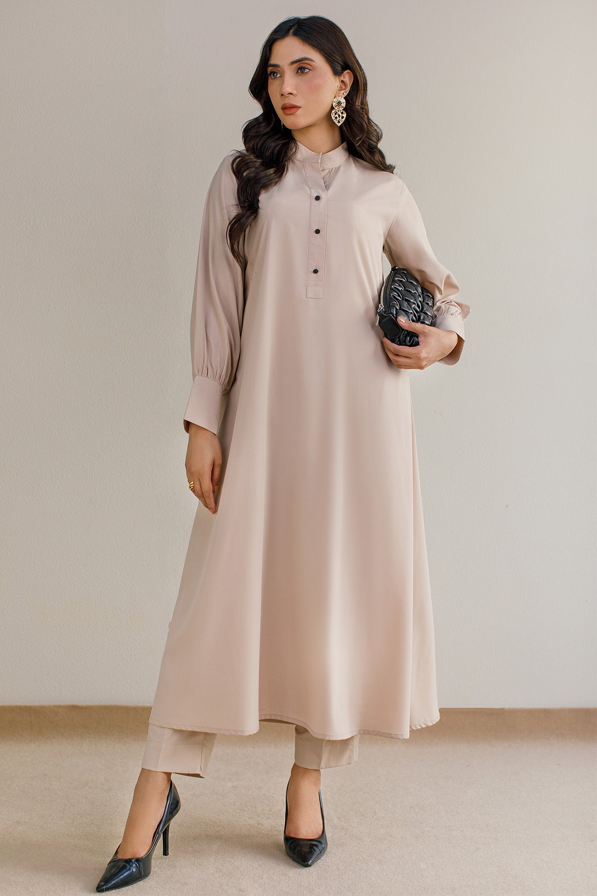 Solid Beige Dress - Peach Republic