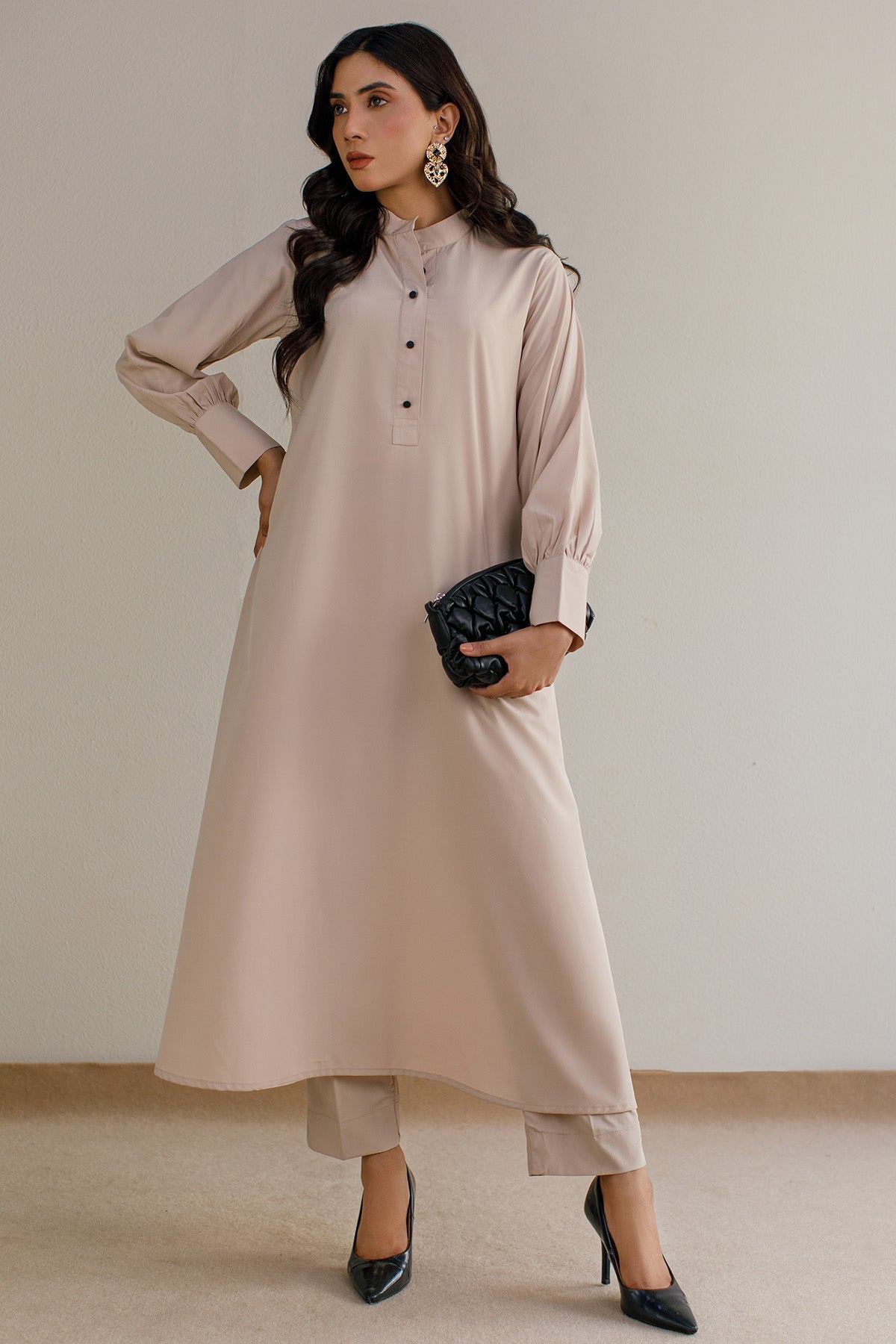Solid Beige Dress - Peach Republic
