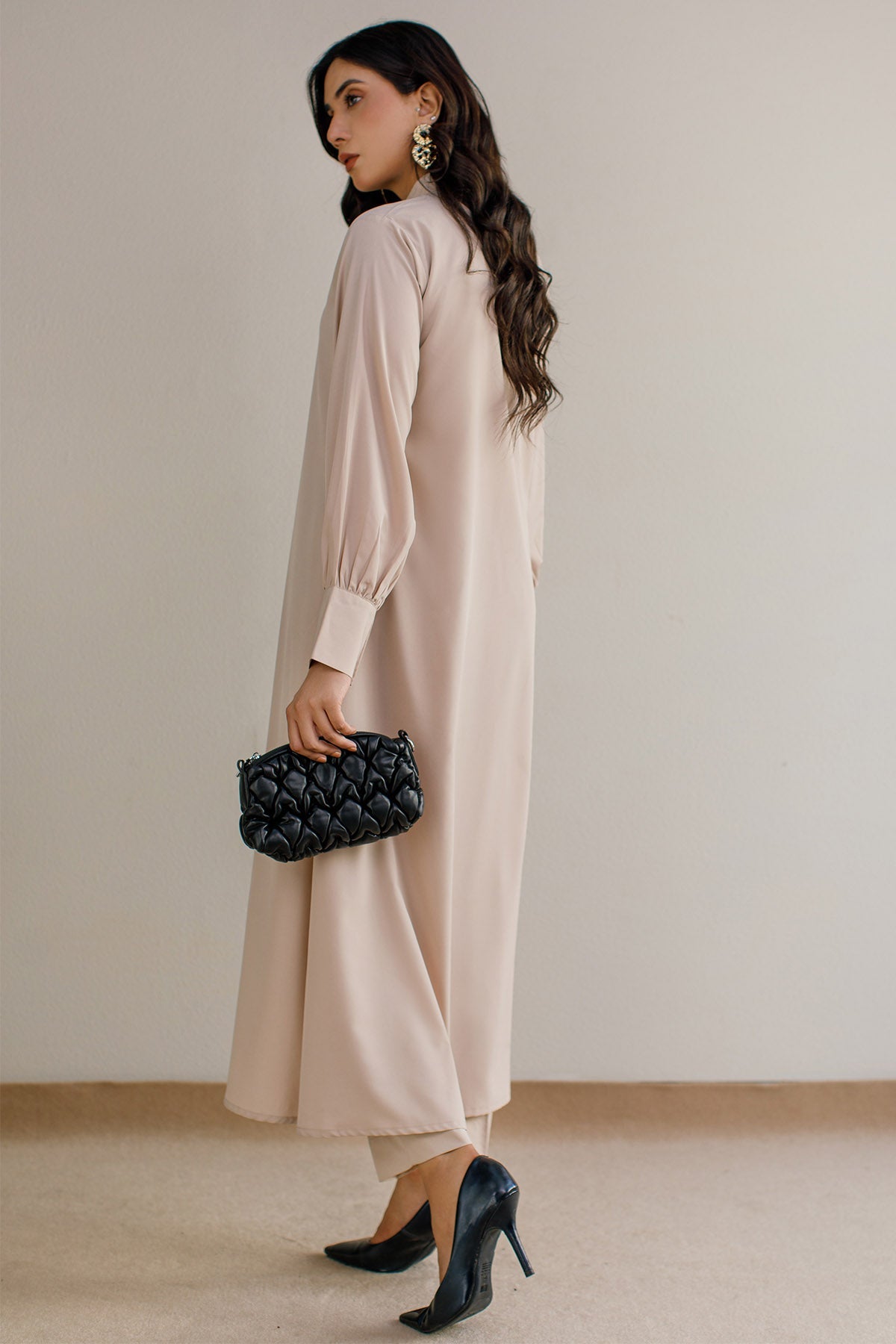 Solid Beige Dress - Peach Republic
