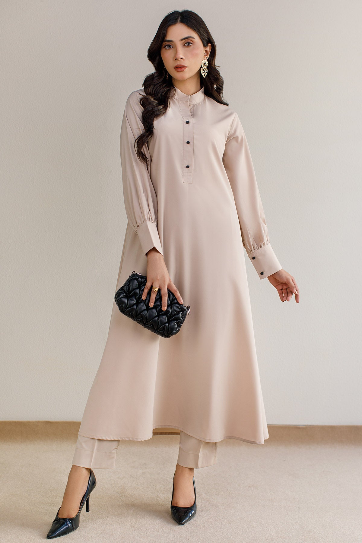 Solid Beige Dress - Peach Republic