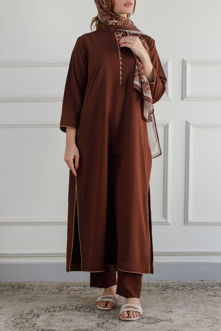 Solid Brown Dress - Peach Republic