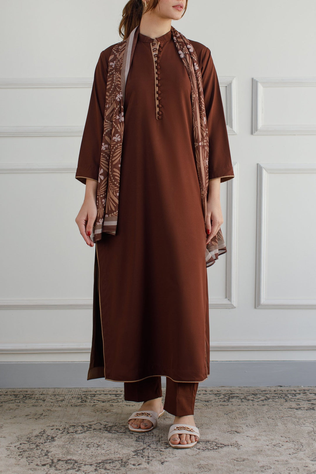 Solid Brown Dress - Peach Republic