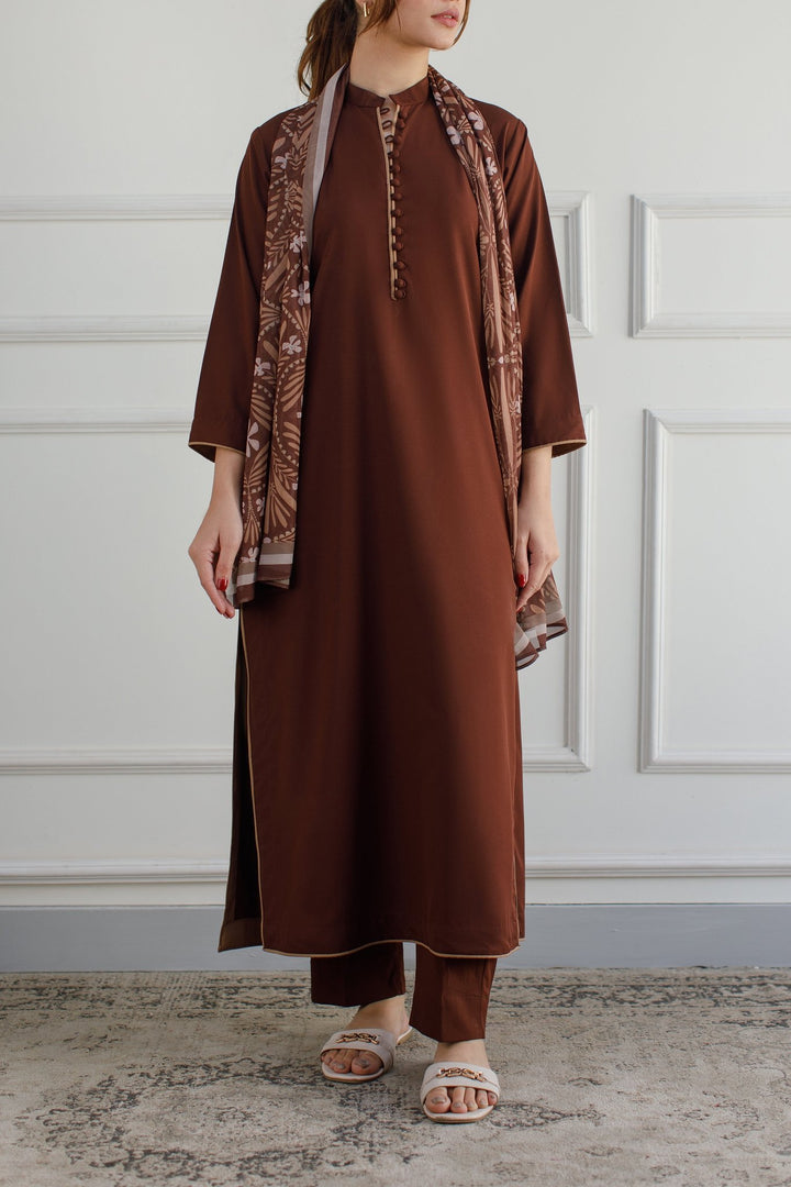 Solid Brown Dress - Peach Republic