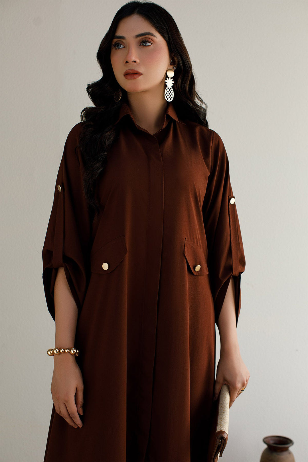 Solid Brown Dress - Peach Republic