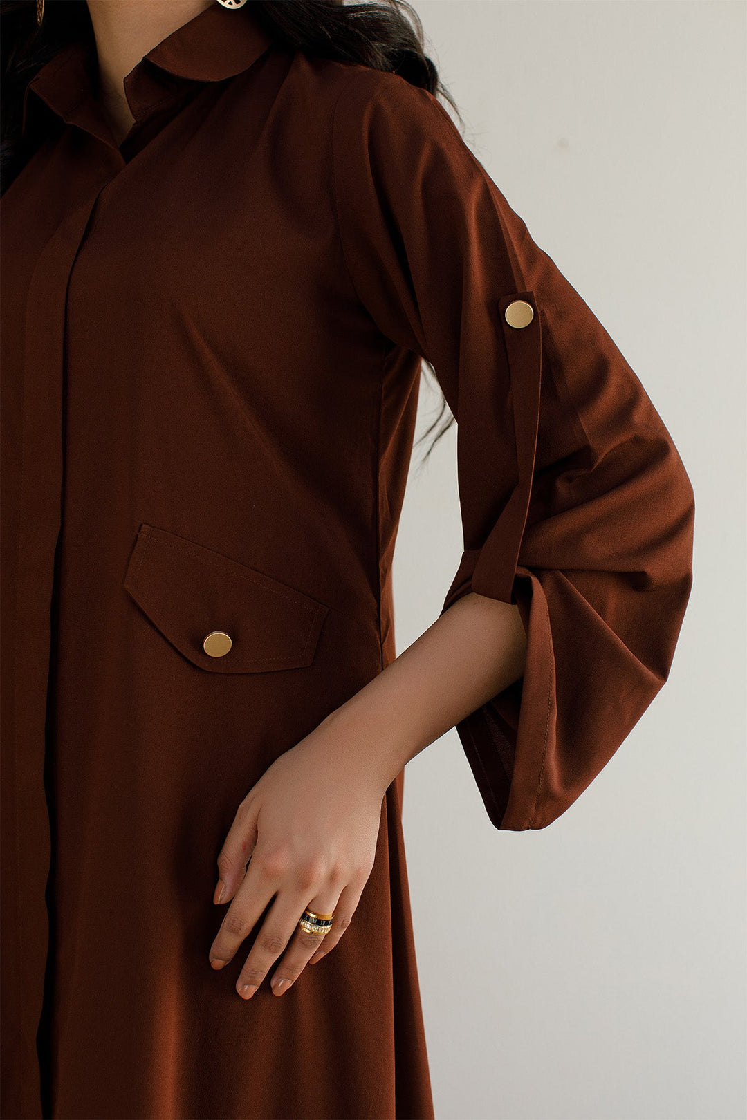 Solid Brown Dress - Peach Republic