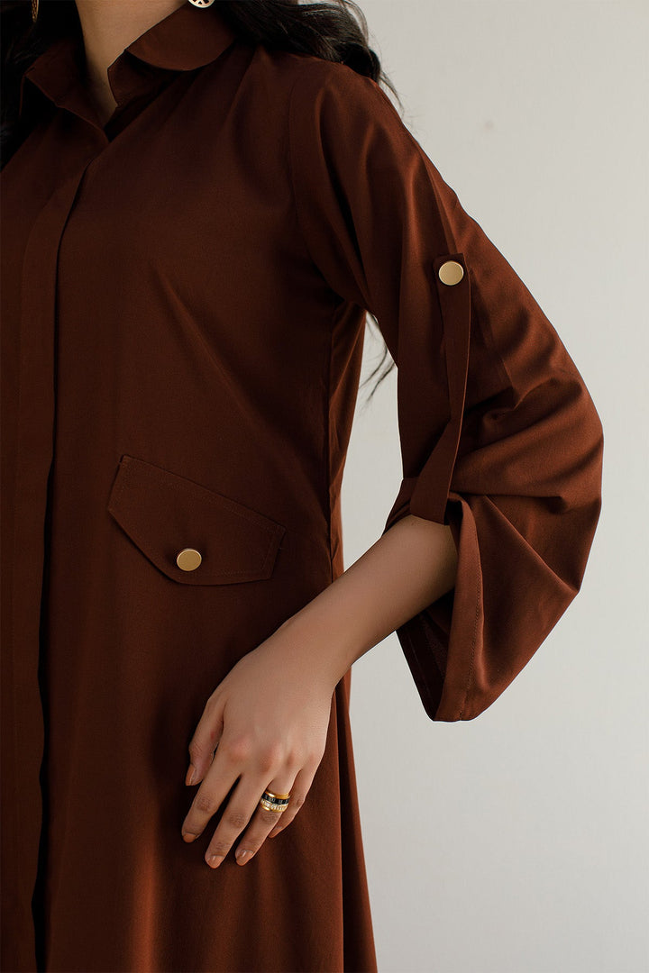 Solid Brown Dress - Peach Republic