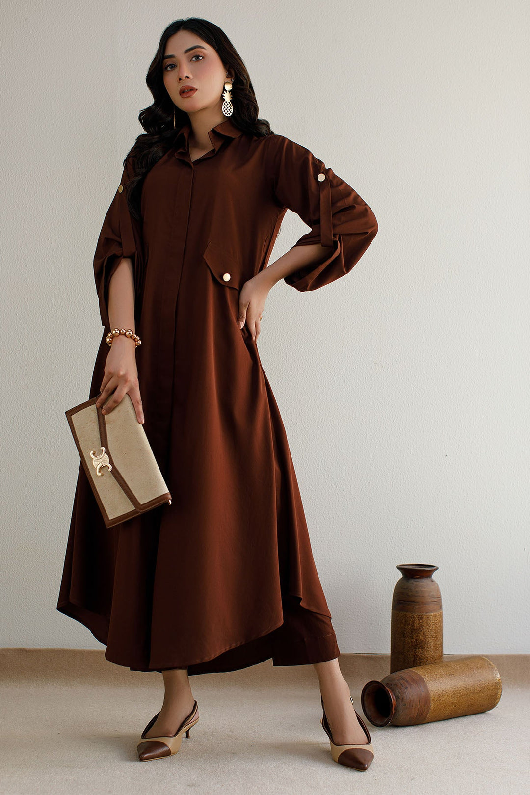 Solid Brown Dress - Peach Republic