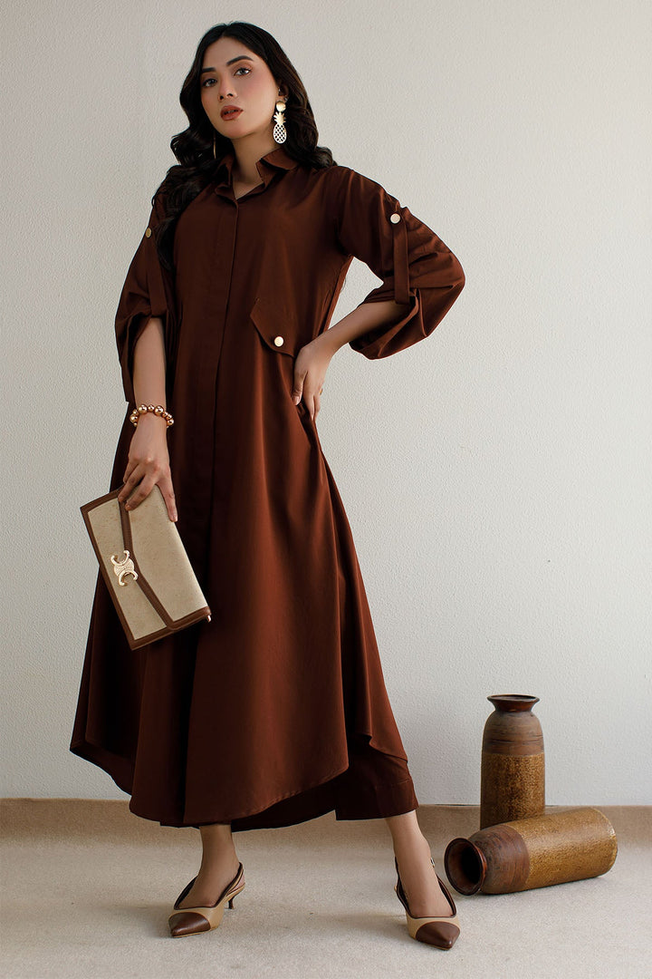 Solid Brown Dress - Peach Republic