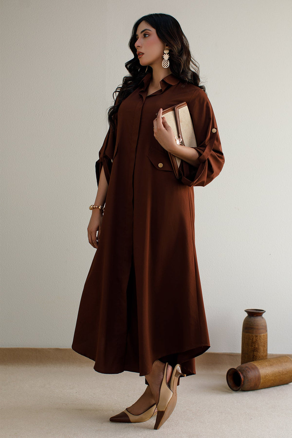 Solid Brown Dress - Peach Republic