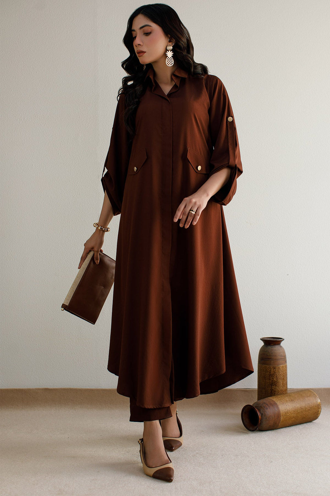 Solid Brown Dress - Peach Republic