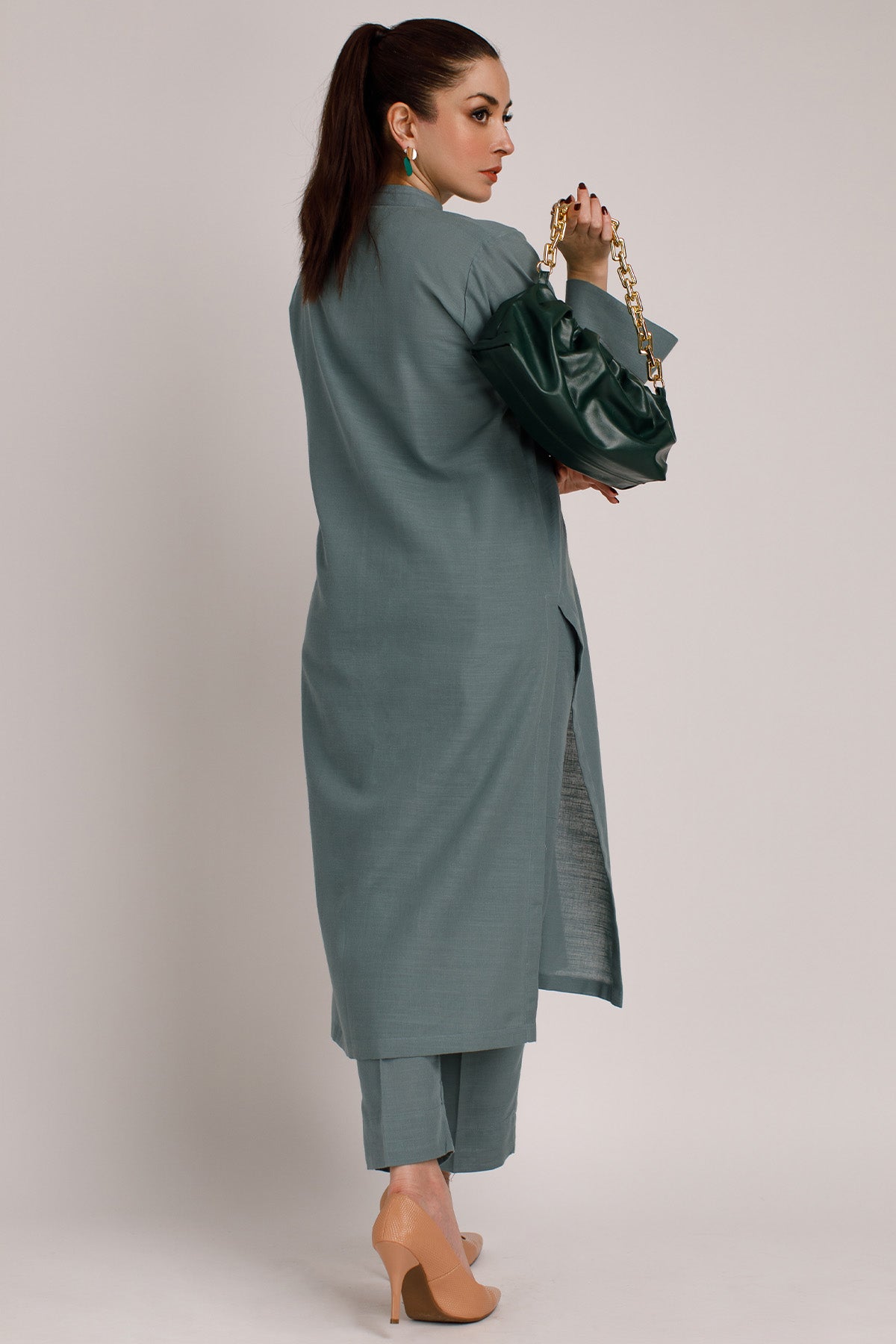 Stone Grey Khaddar Dress - Peach Republic