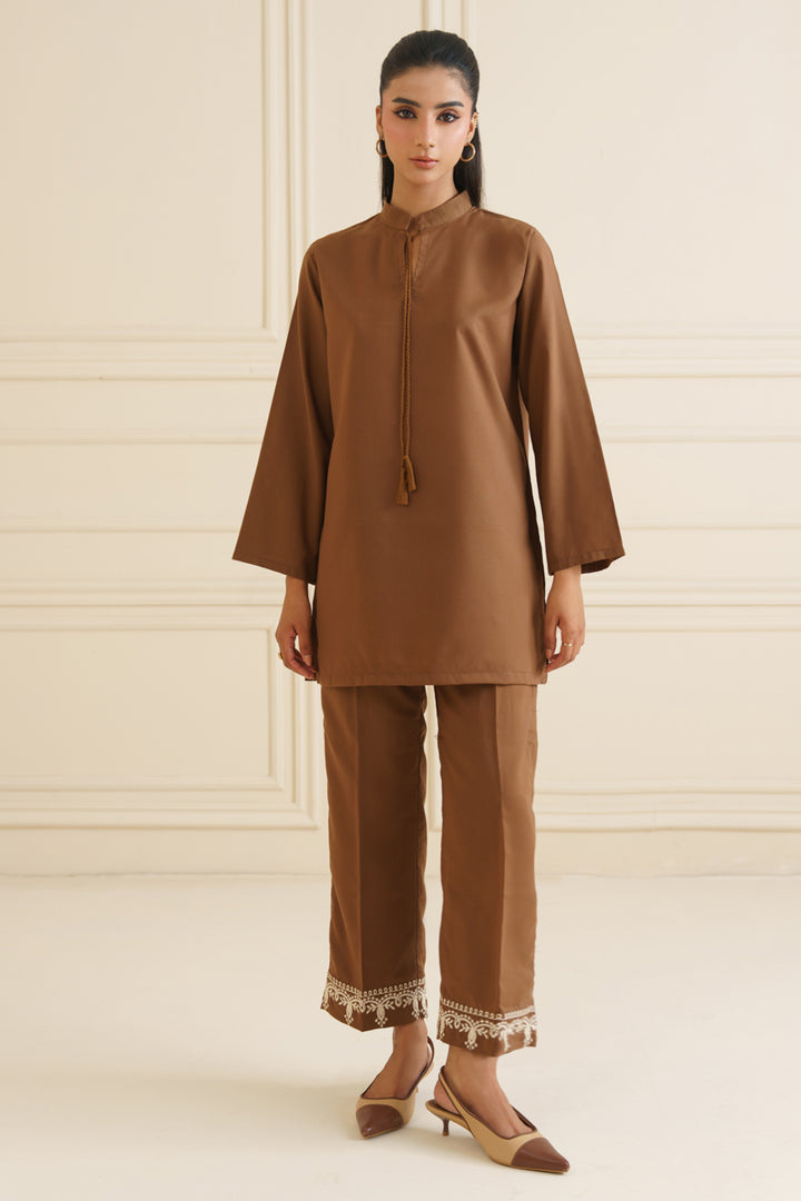 Pastel Brown Embroidered Co ord set - 020