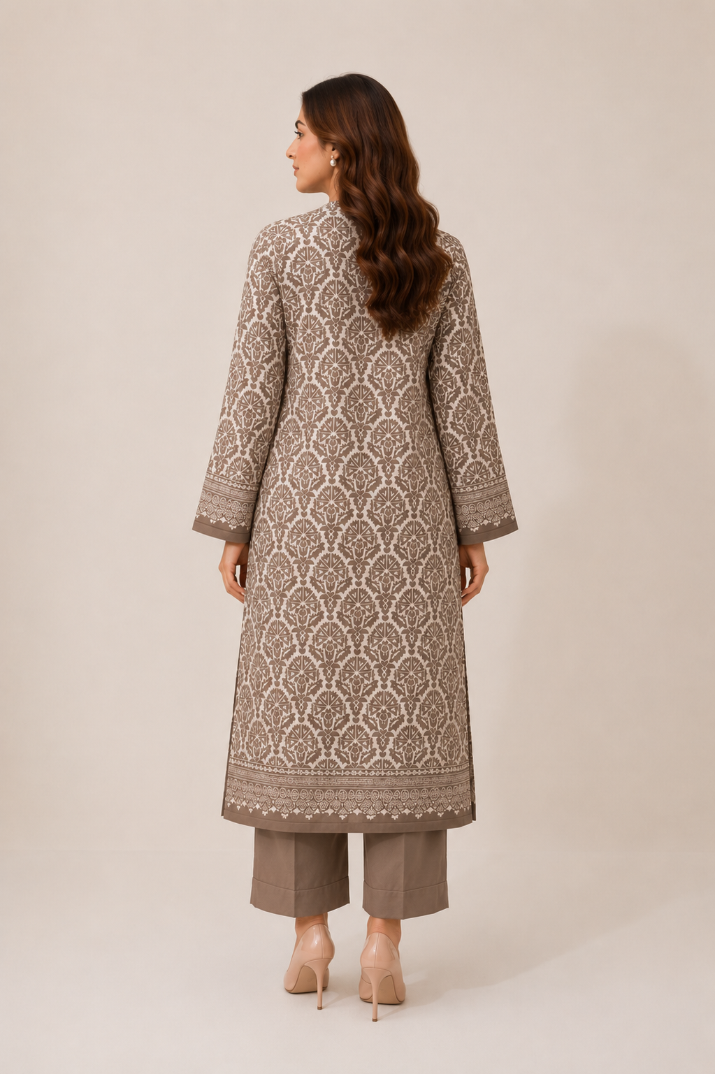 Taupe Filigree Co-ord Set - Back view