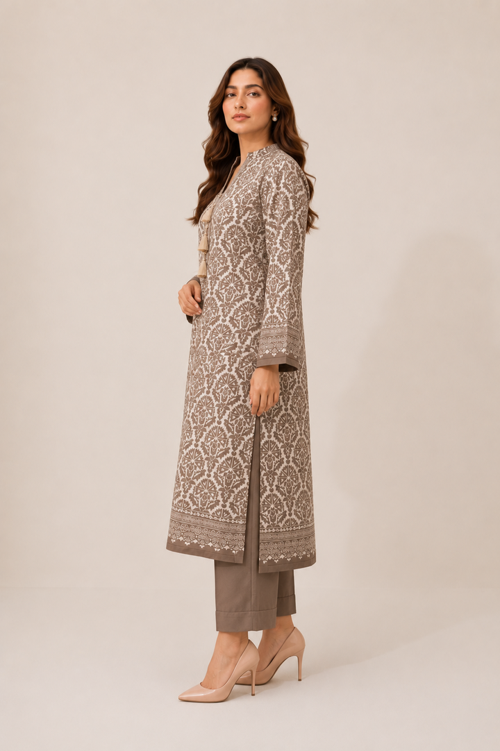 Taupe Filigree Co-ord Set - Side view