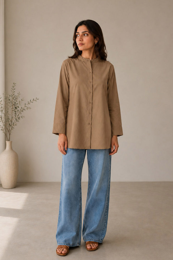 Taupe Brown Buttoned Top