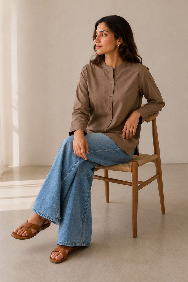 Taupe Brown Buttoned Top