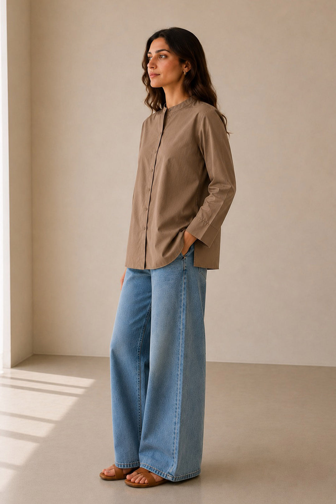 Taupe Brown Buttoned Top