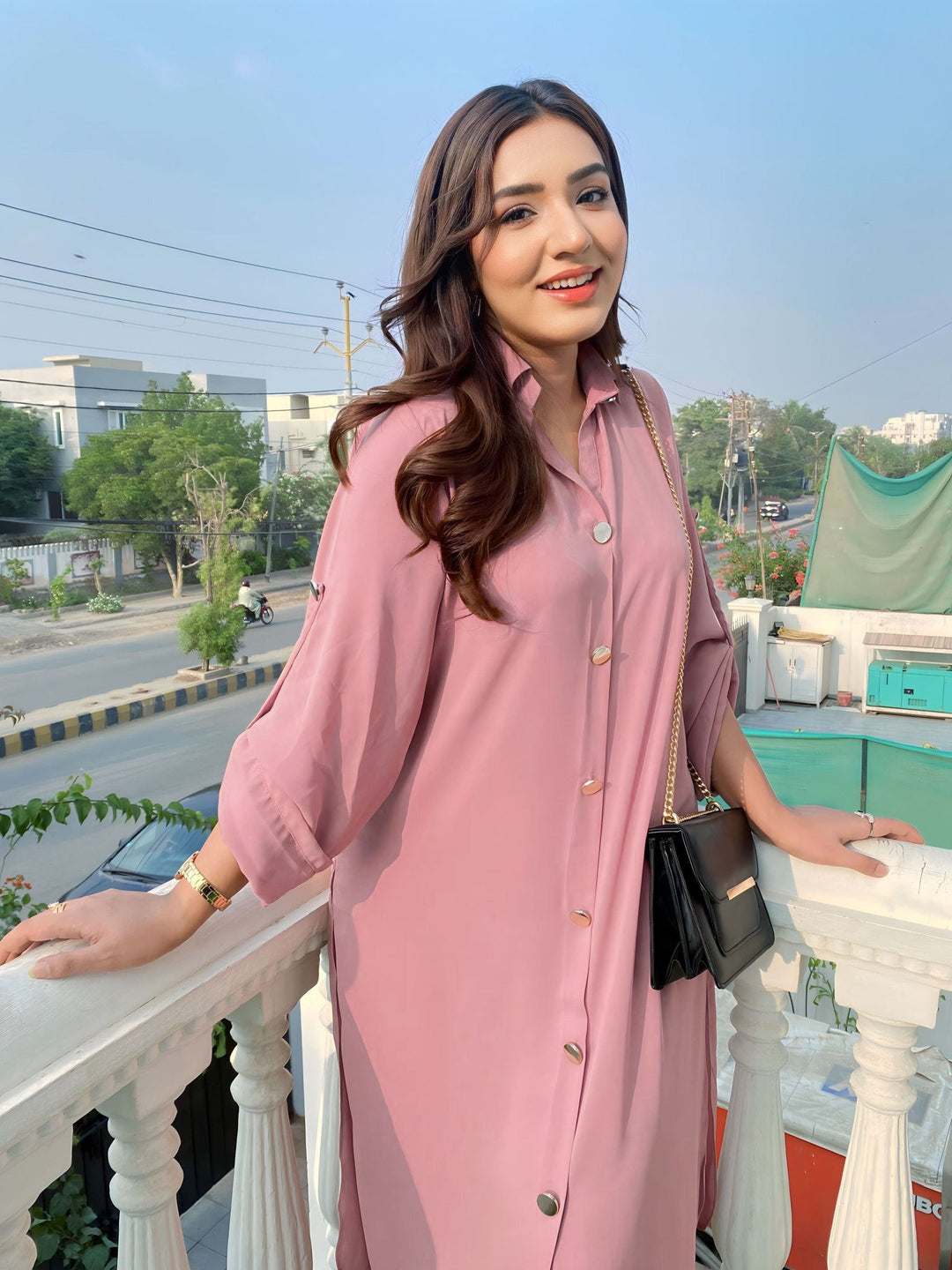Tea Pink Buttoned Dress - 01 - Peach Republic