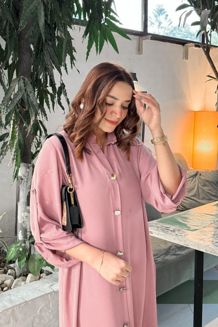 Tea Pink Buttoned Dress - 01 - Peach Republic