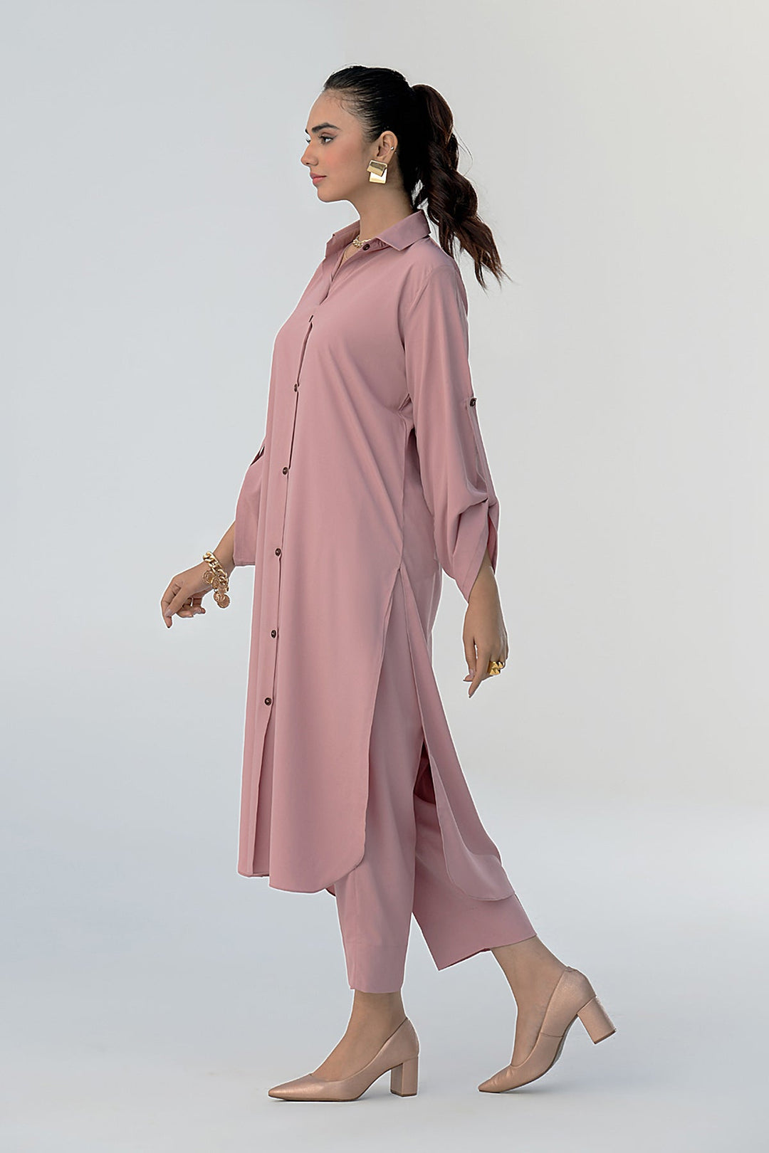Tea Pink Buttoned Dress-01
