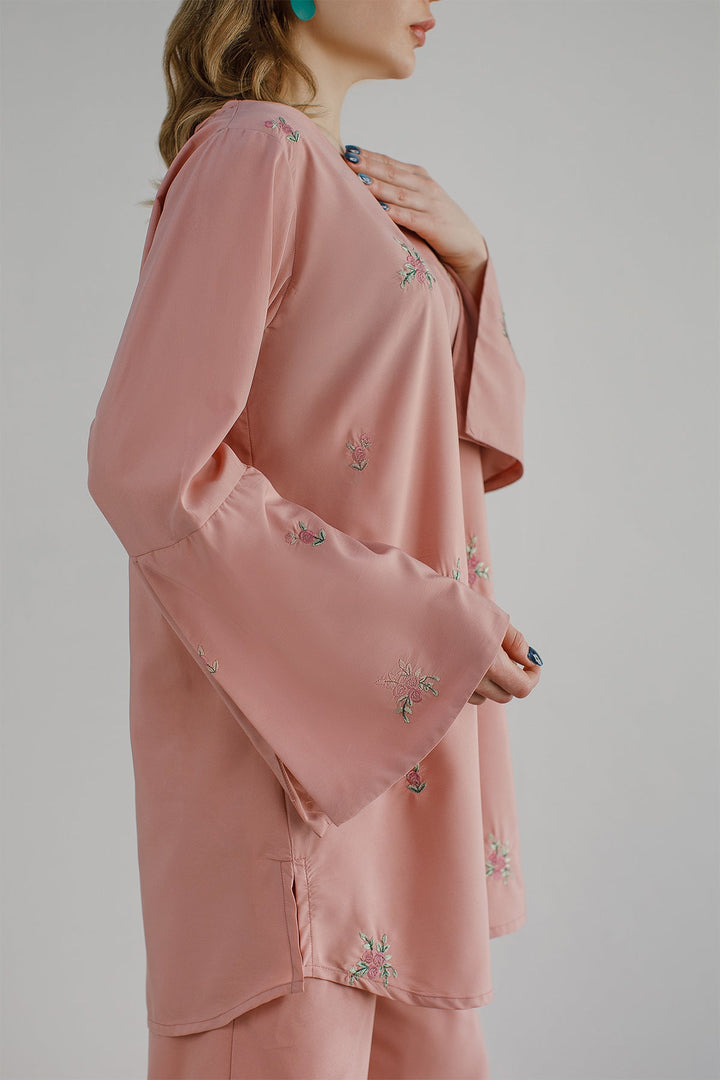 Tea Pink Embroidered Co Ord Set - Peach Republic