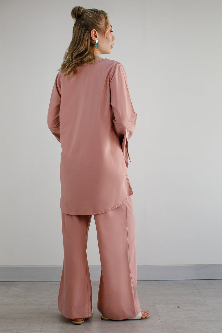 Tea Pink Embroidered Co Ord Set - Peach Republic