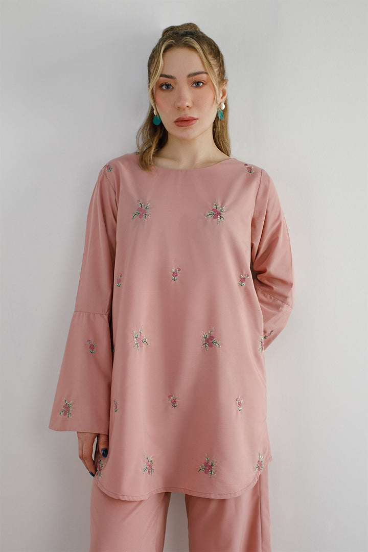 Tea Pink Embroidered Co Ord Set - Peach Republic