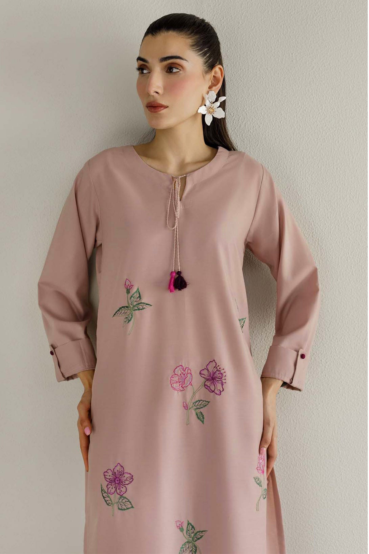 Tea Pink Embroidered Dress - 01 - Peach Republic