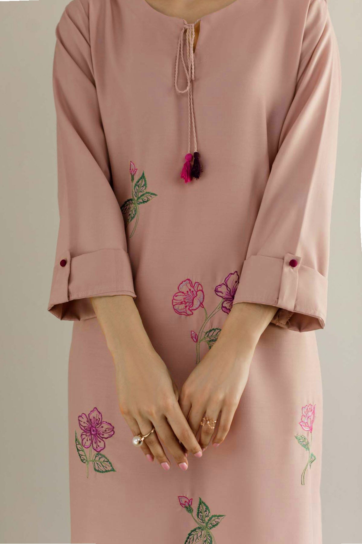 Tea Pink Embroidered Dress - 01 - Peach Republic