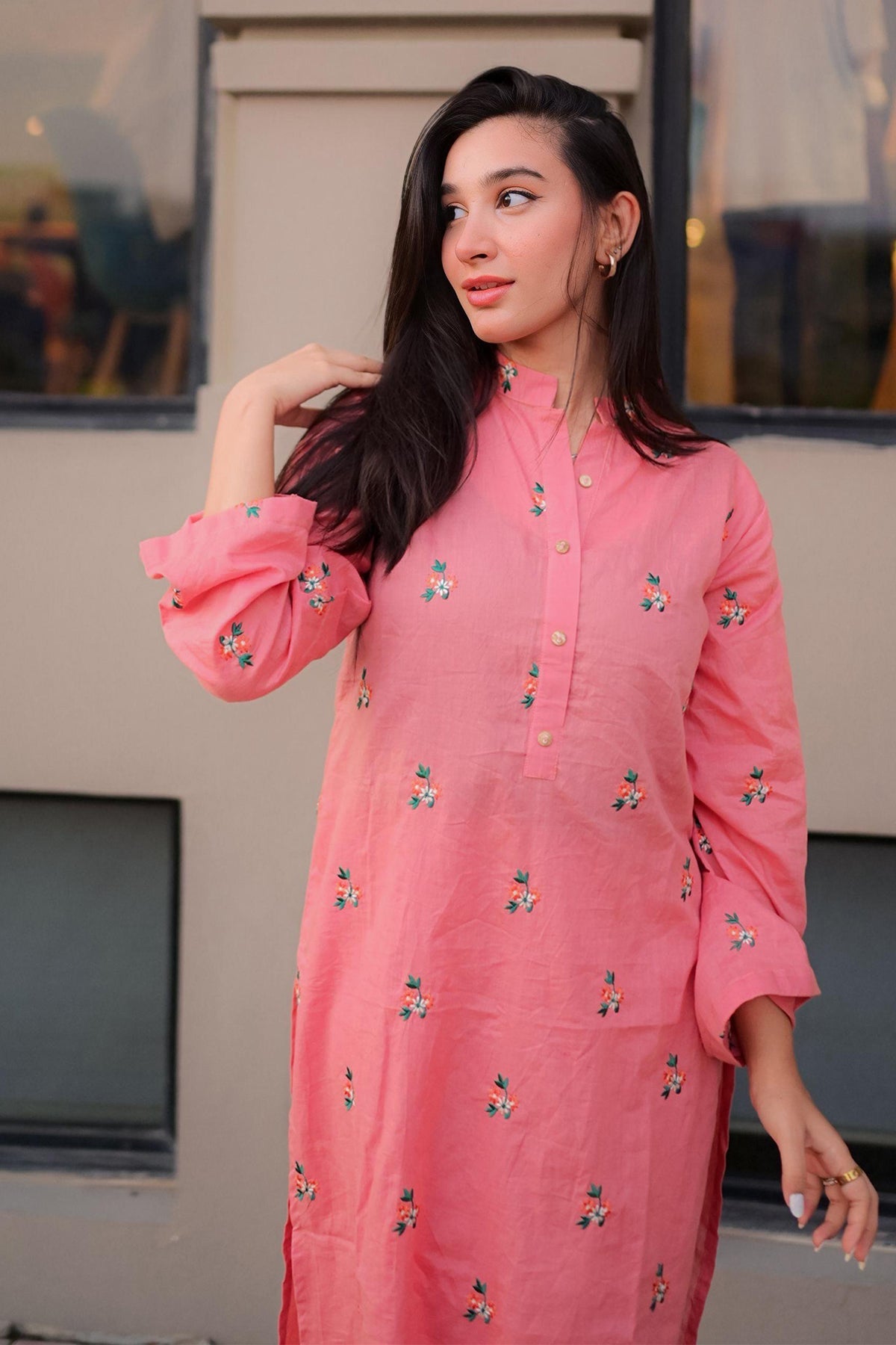 Tea Pink Embroidered Dress - 01 - Peach Republic