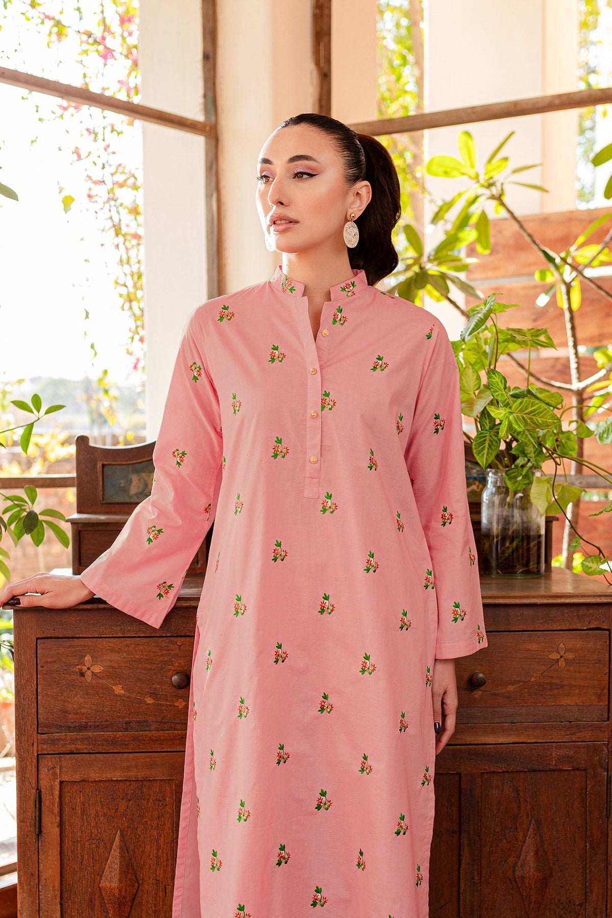 Tea Pink Embroidered Dress - 01 - Peach Republic