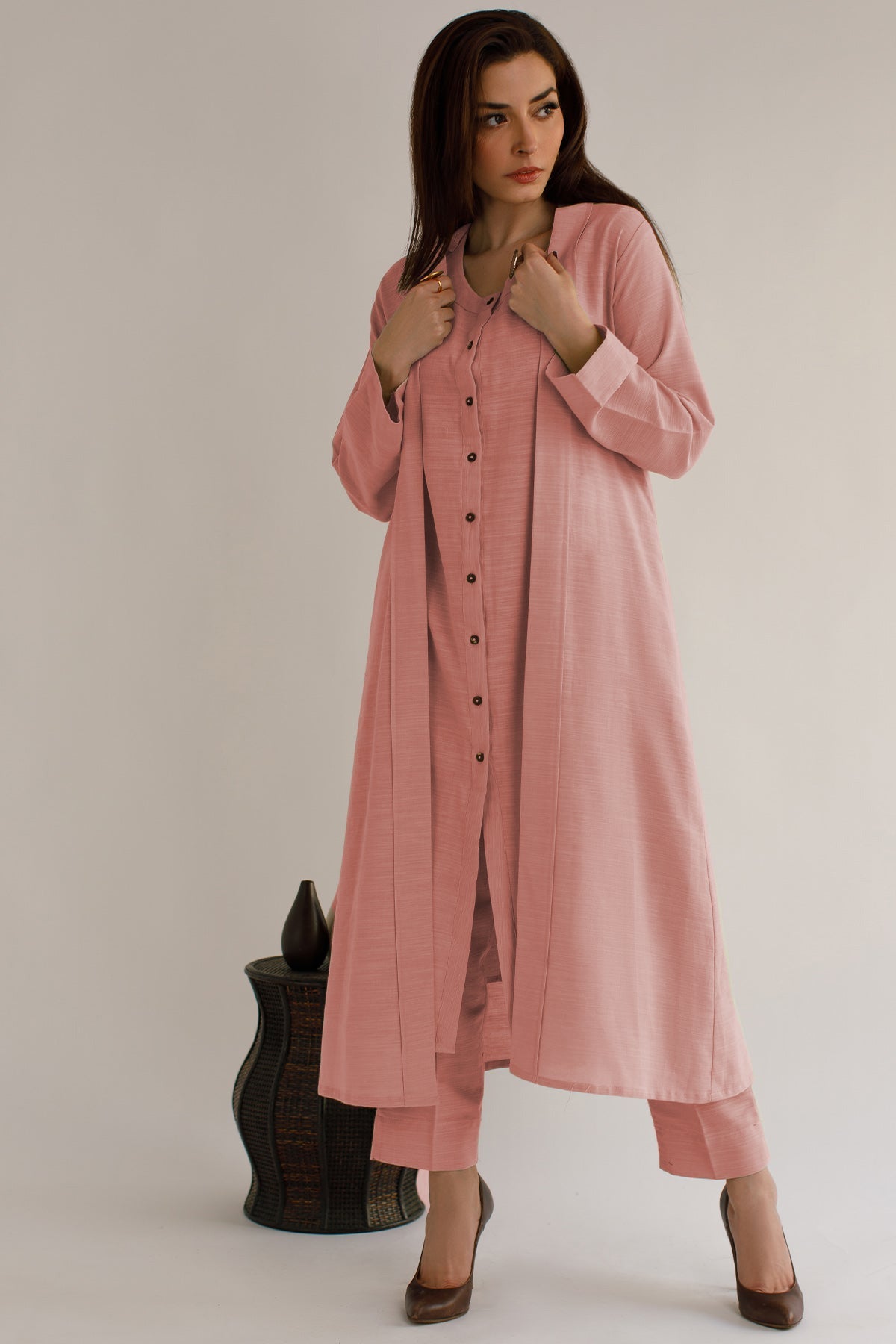 Tea Pink Khaddar Dress - Peach Republic