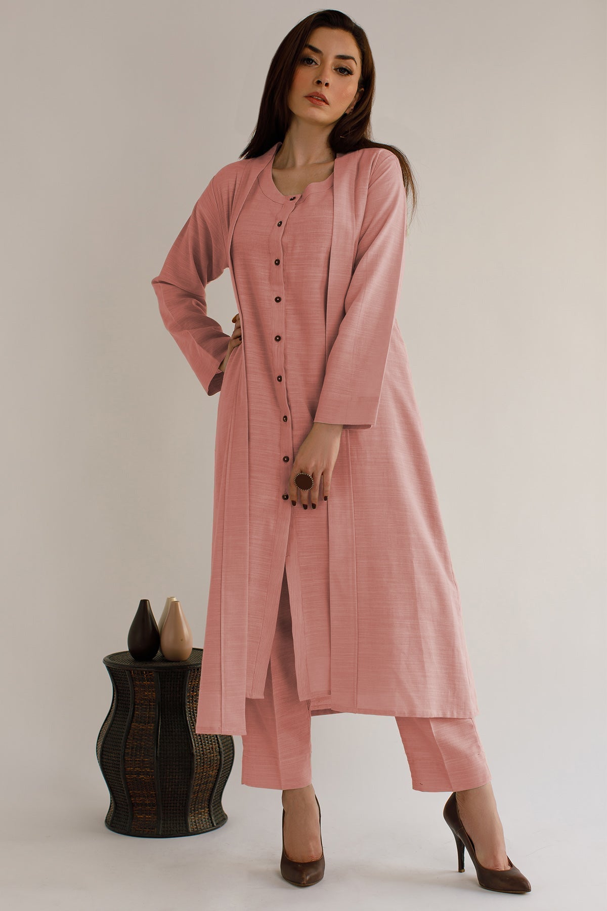 Tea Pink Khaddar Dress - Peach Republic