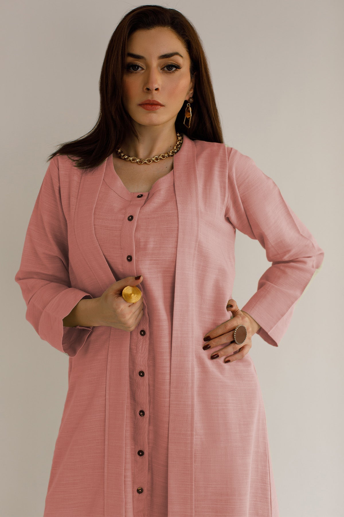 Tea Pink Khaddar Dress - Peach Republic