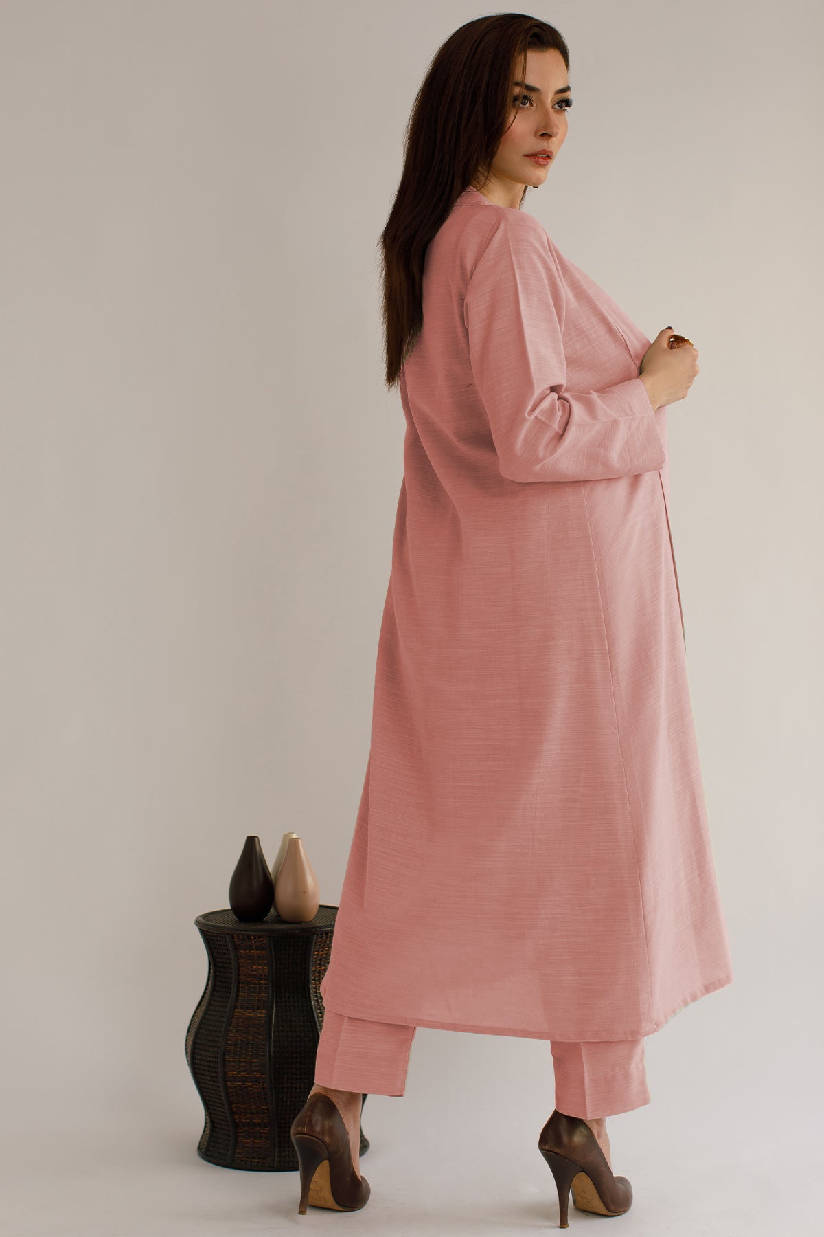 Tea Pink Khaddar Dress - Peach Republic