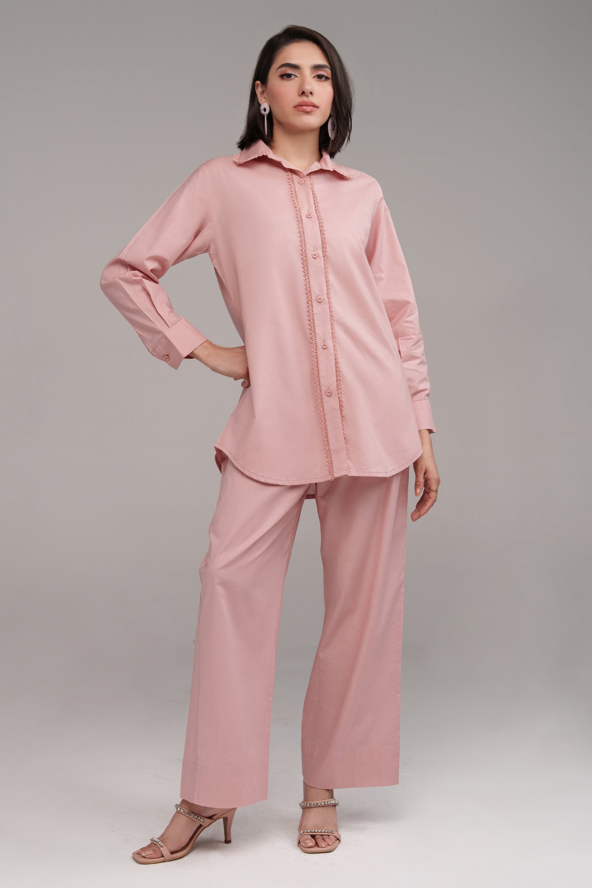 Tea Pink Lace Co Ord Set - Peach Republic