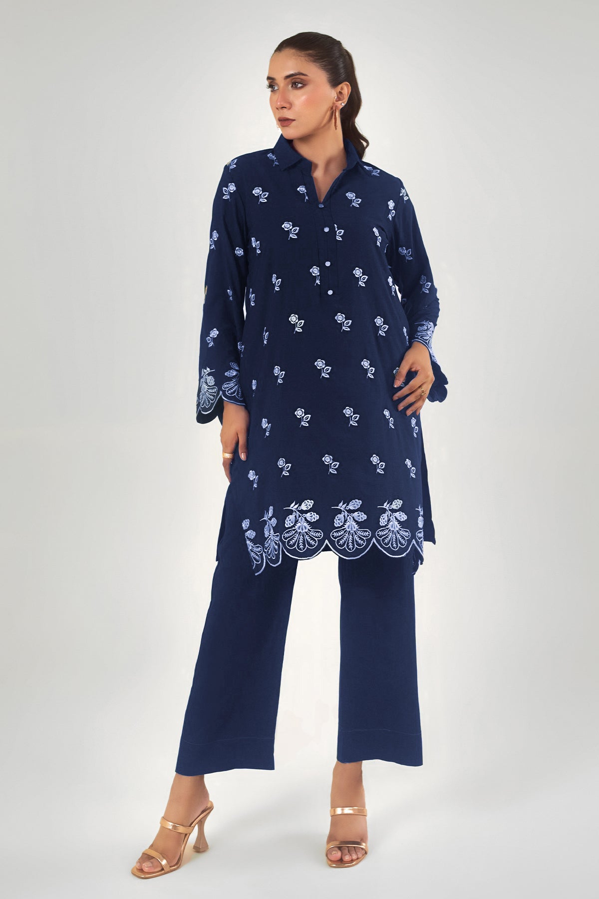 Navy Blue Embroidered Co Ord Set