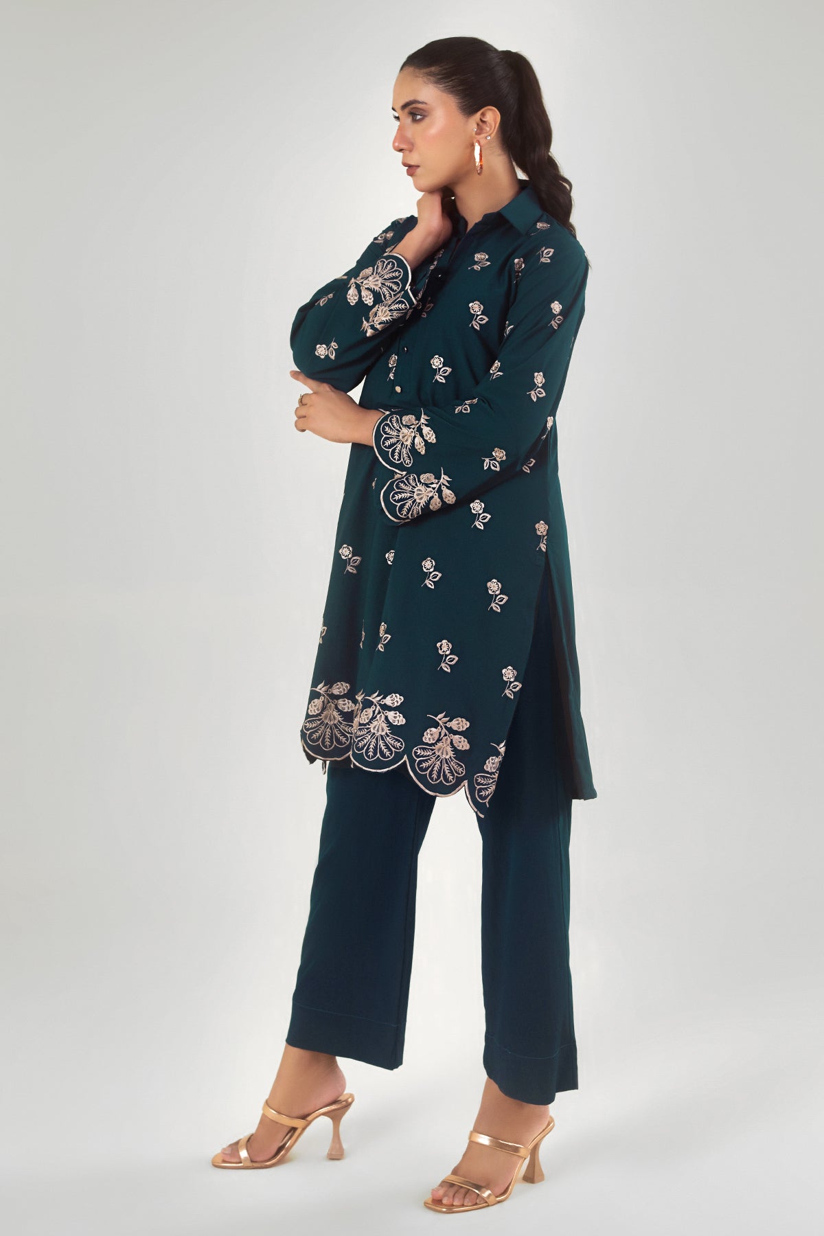 Teal Green Embroidered Co Ord Set - Peach Republic