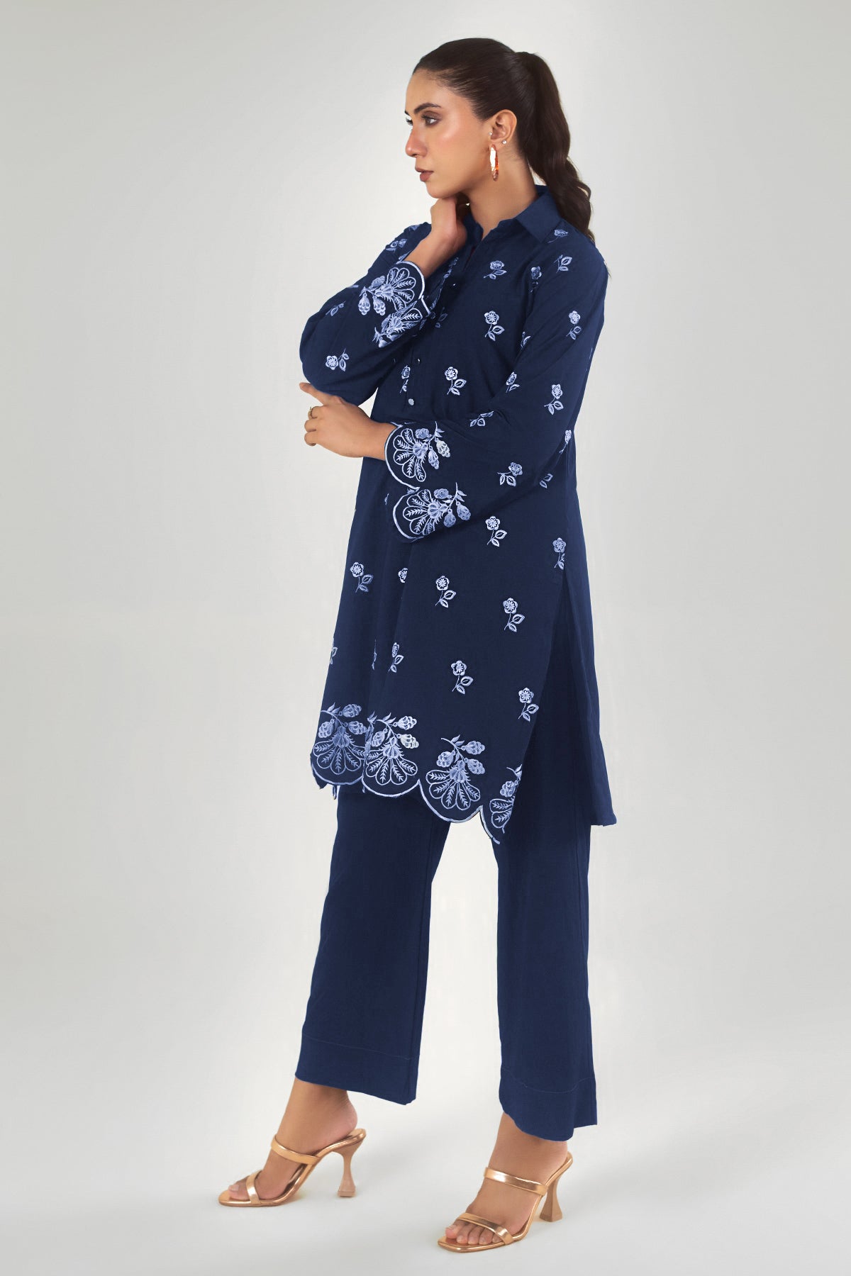 Navy Blue Embroidered Co Ord Set
