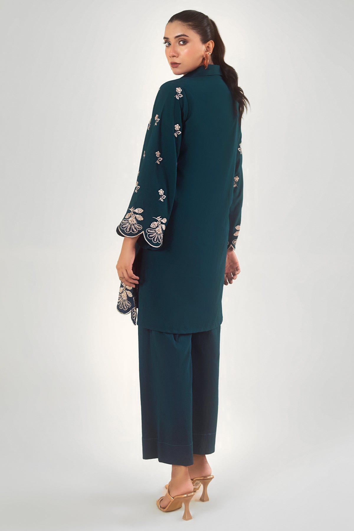 Teal Green Embroidered Co Ord Set - Peach Republic