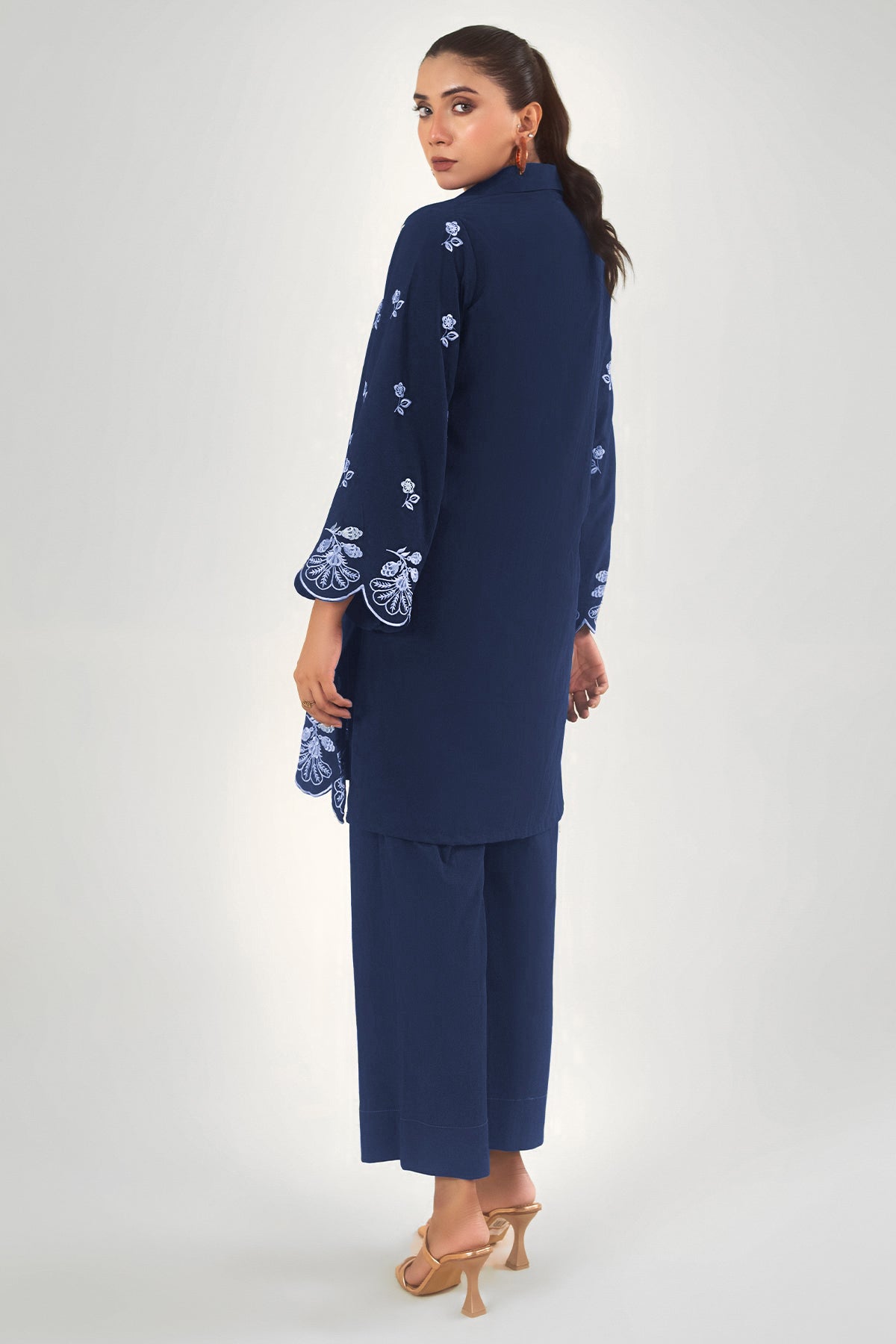 Navy Blue Embroidered Co Ord Set