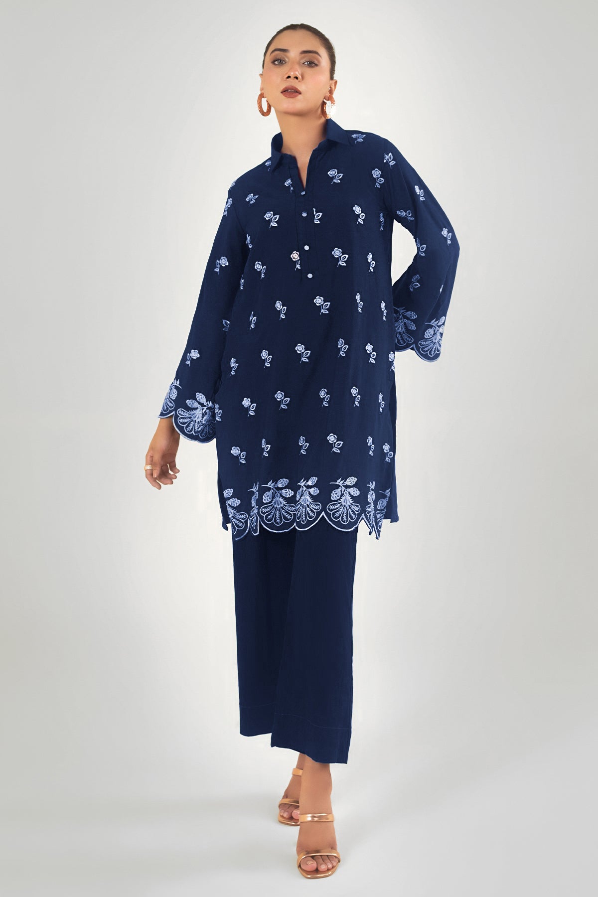 Navy Blue Embroidered Co Ord Set