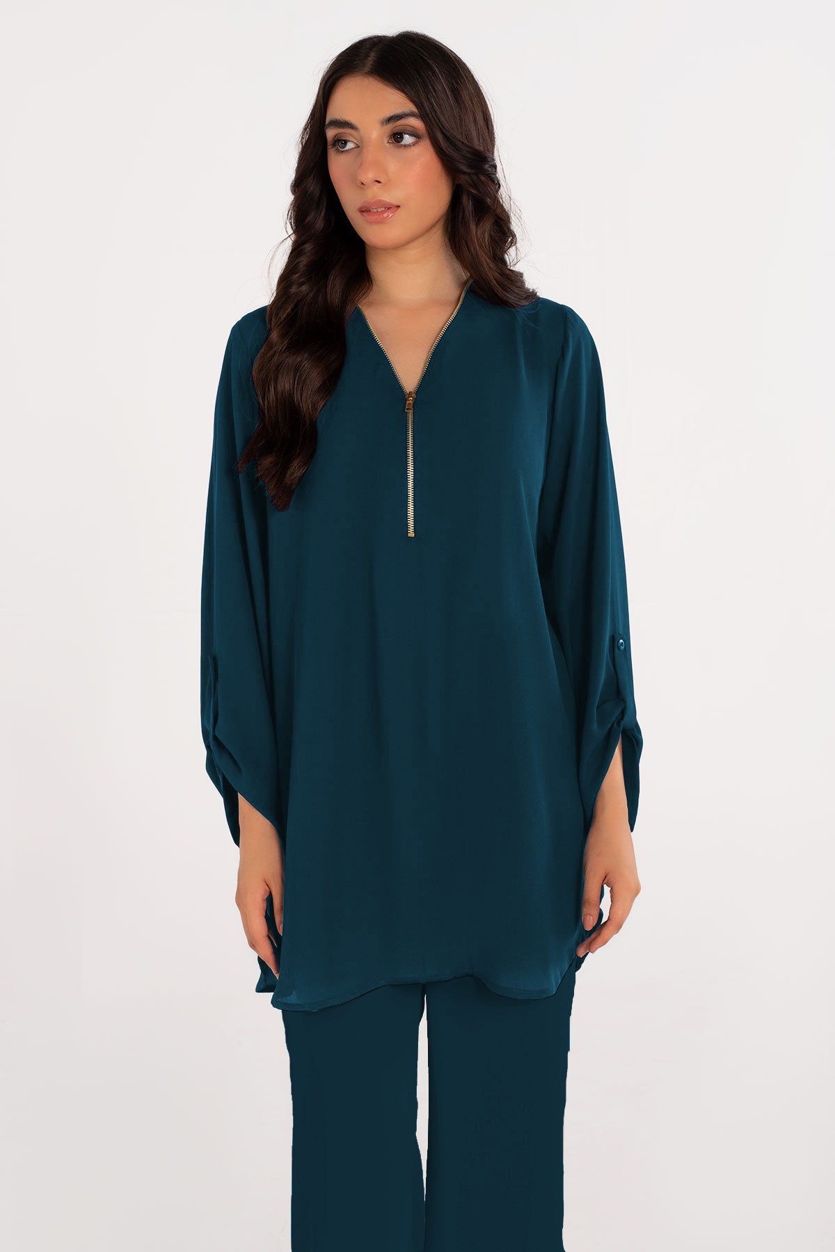 Teal Green Zipper Tunic - Peach Republic